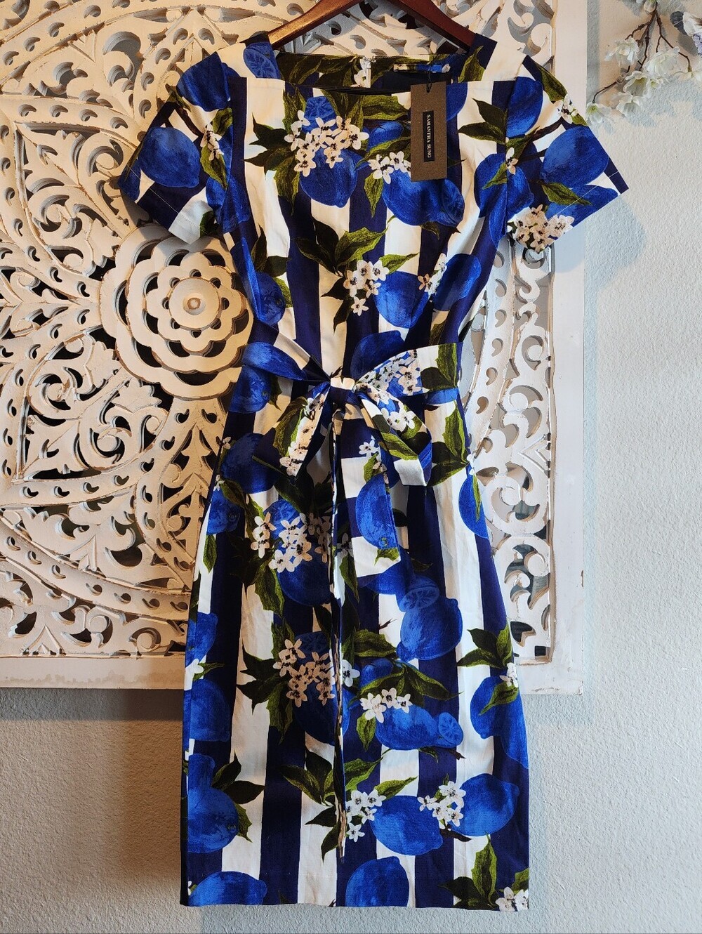 SAMANTHA SUNG LEMON STRIPE INDIGO BLUE SIZE XXS